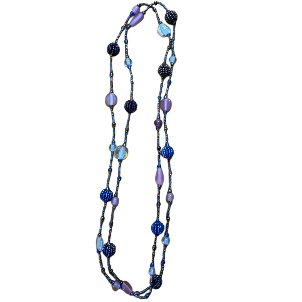 Vintage Beaded Necklace in Blue and Purple